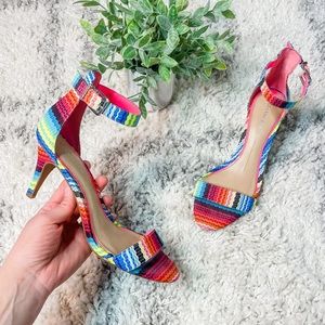 Gianni Bini Casual Ankle Strap Summer Heel Sandal Vibrant Multi-Color Size 8
